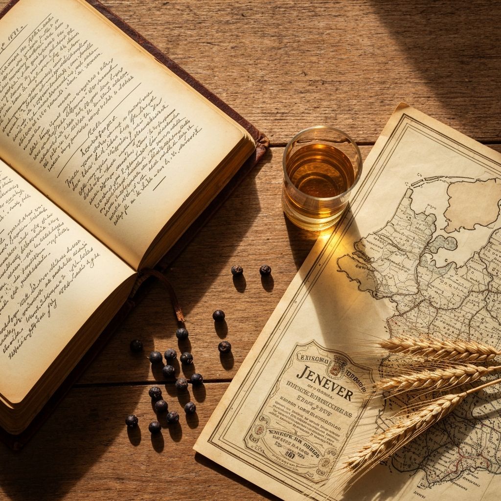 Jenever cultuurobjecten — boek, glas, jeneverbessen
